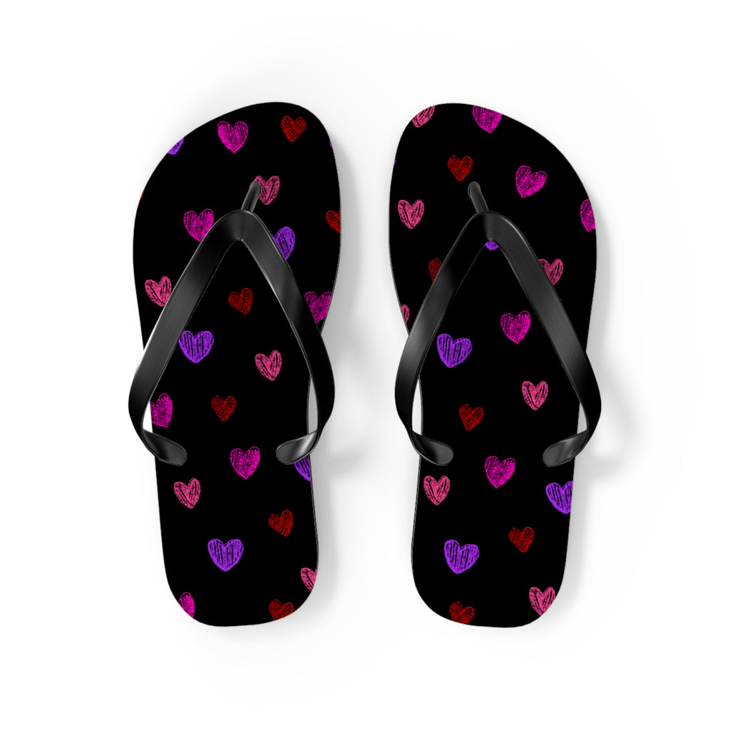 Unisex Black Colorful Hand Drawn Heart Pattern EVA Polyester Flip Flops