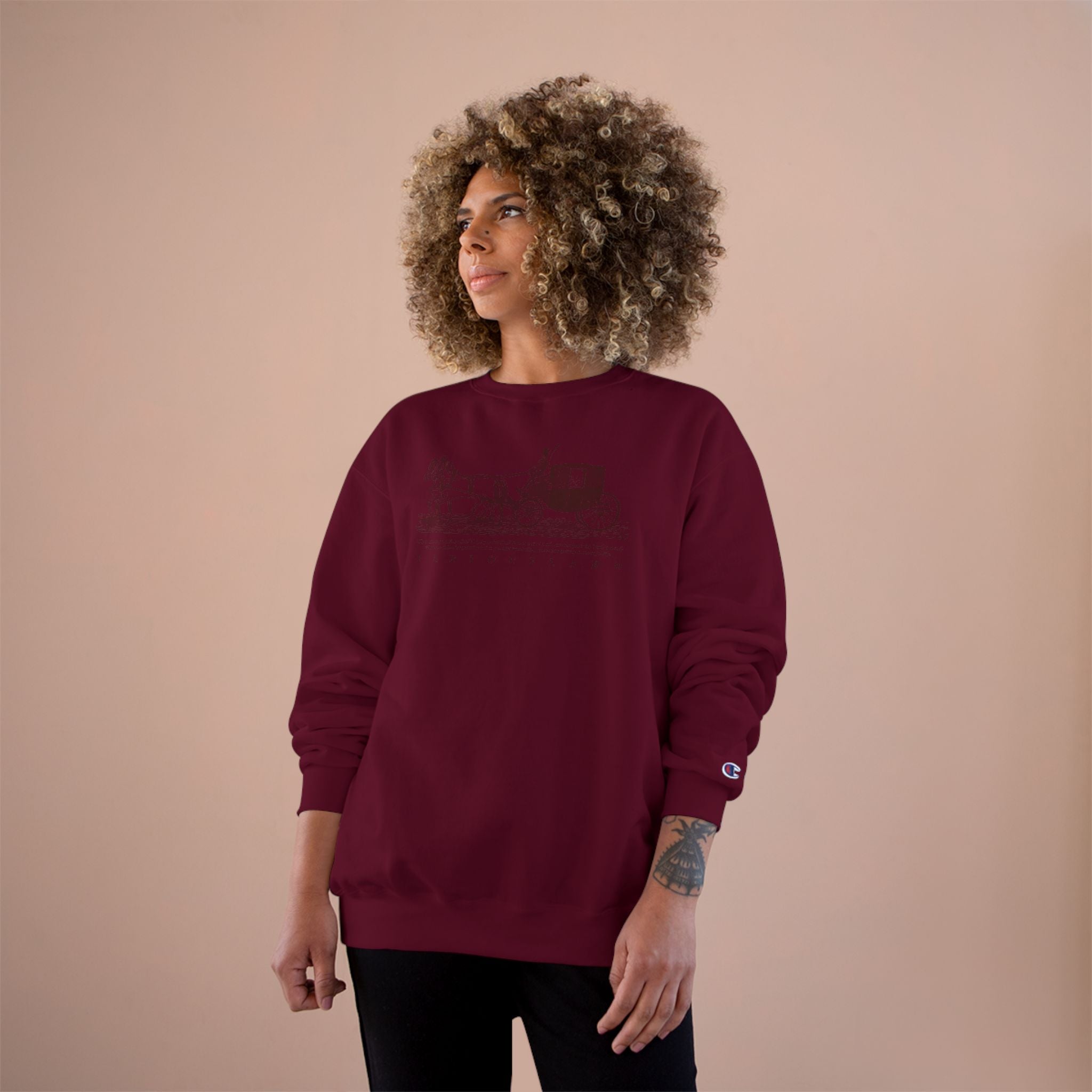 Old Money Equestrian Champion Crewneck - Royal Burgundy Carriage (Authentic Varsity Heritage)