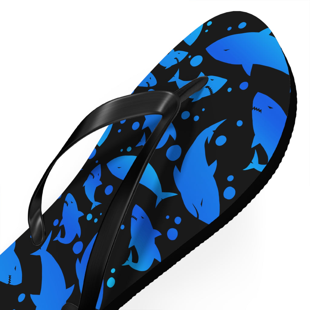 Men's/Women's Blue and Black Shark Print Flip Flops - Graphic Thong Sandals