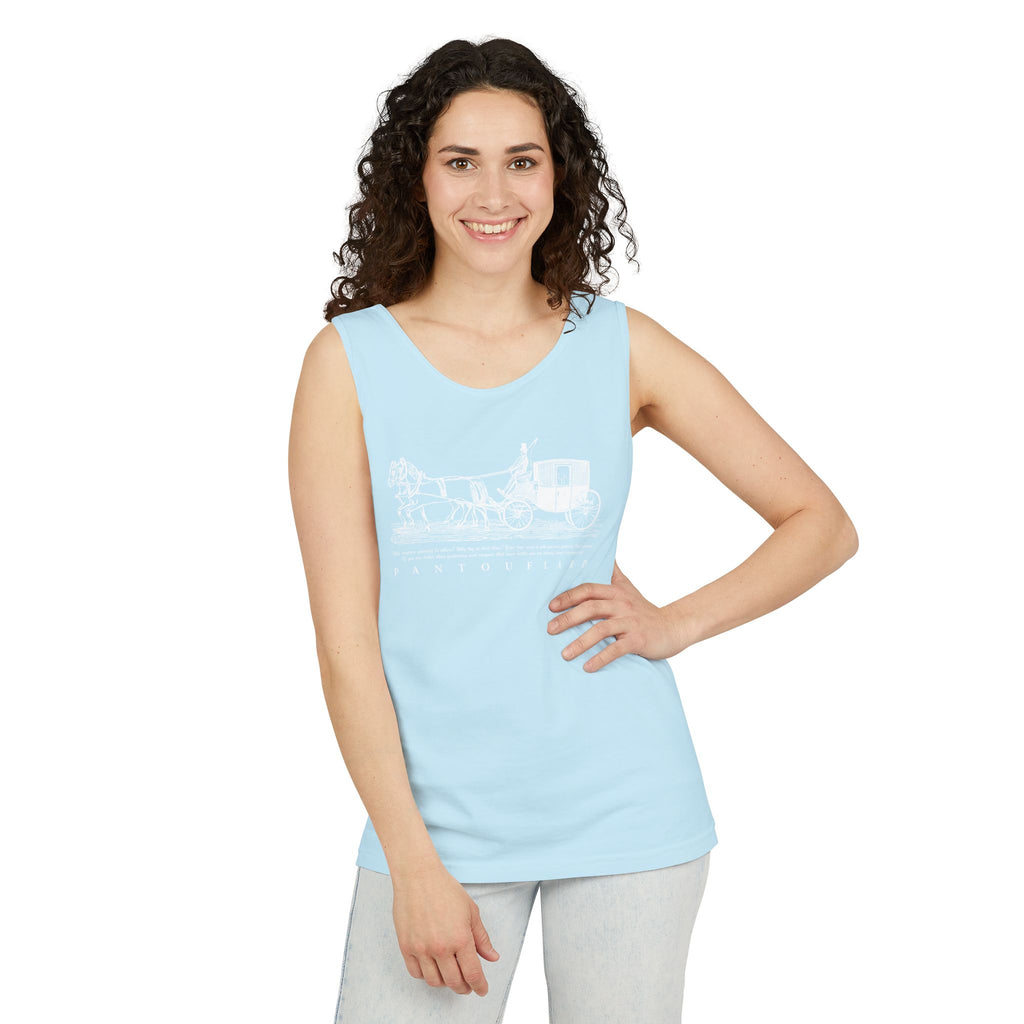 Unisex Black Pantouflard Carriage Cotton Garment-Dyed Tank Top