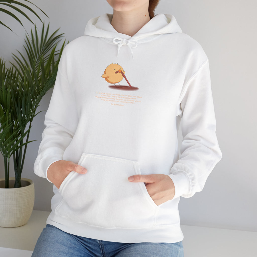 Kitsch Kawaii Chick & Worm Graphic Hoodie - The Quiet Victory (Aesthetic Streetwear Fleece)