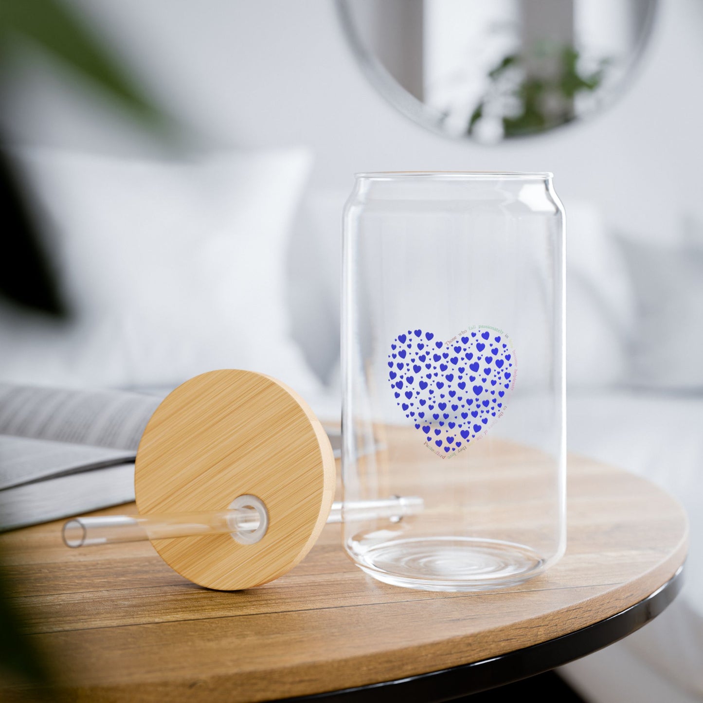 Blue Heart Design Sipper Glass, 16oz | Eco-Friendly Drinkware