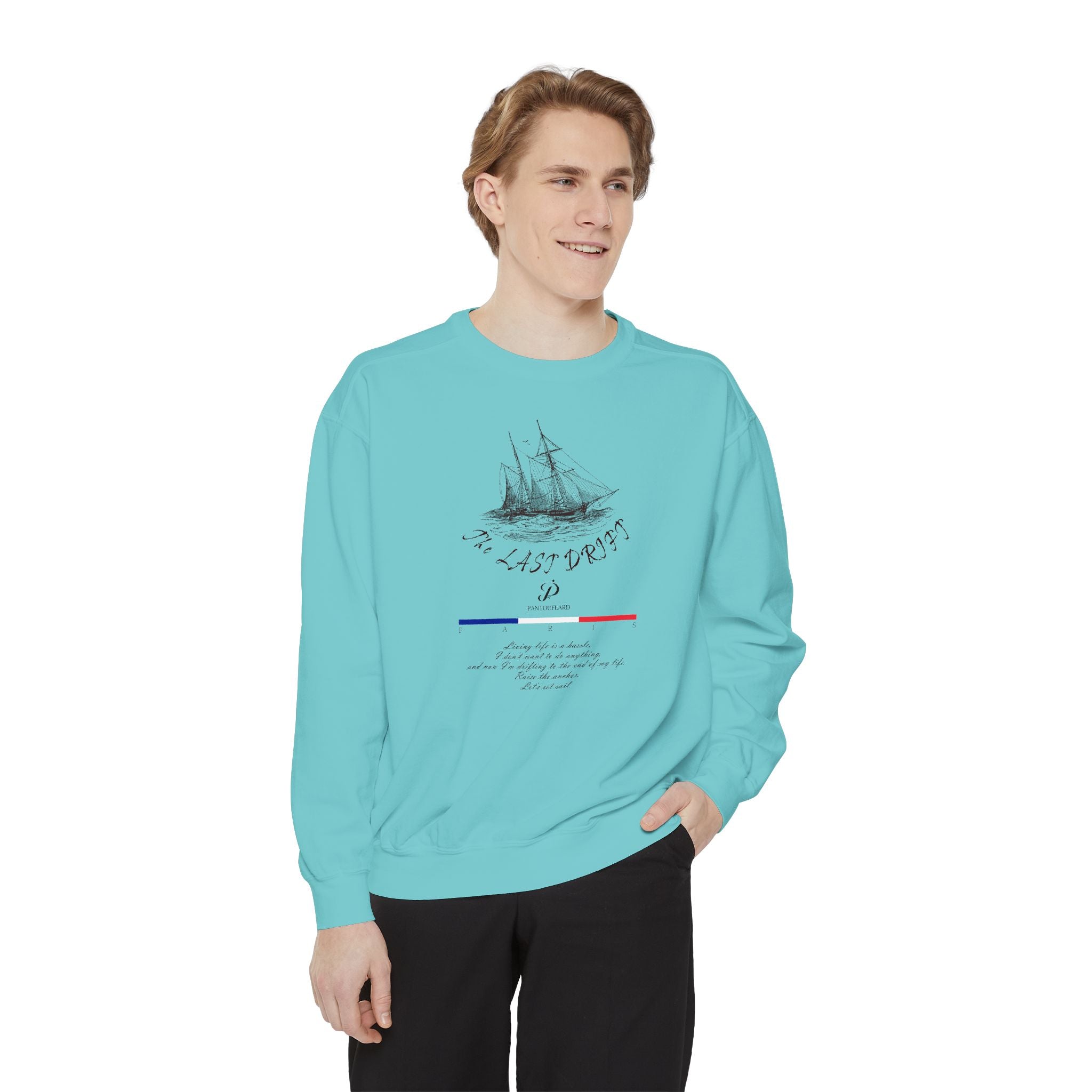 Unisex White Vintage Ship Graphic Cotton Blend Sweatshirt