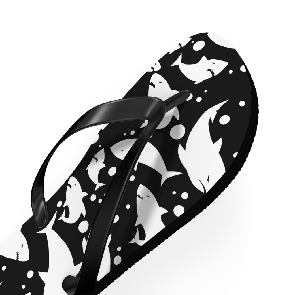 Men's/Women's Black and White Shark Print Flip Flops - Graphic Thong Sandals