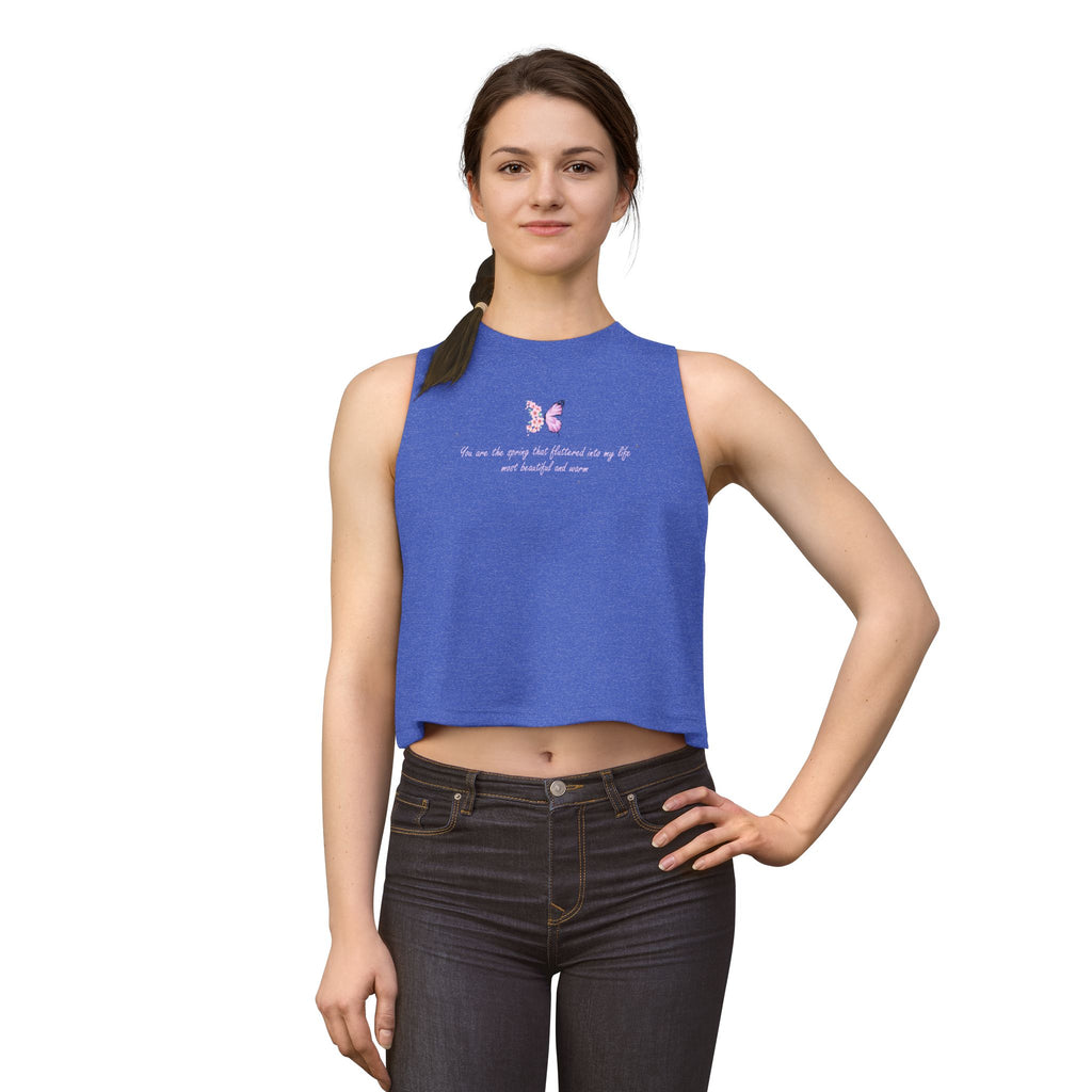 Women's Black Floral Butterfly Spring Quote Cotton Blend Crop Top
