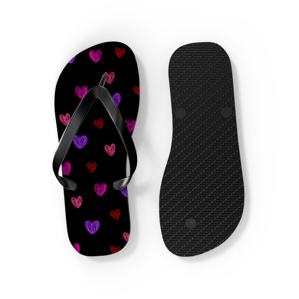 Unisex Black Colorful Hand Drawn Heart Pattern EVA Polyester Flip Flops