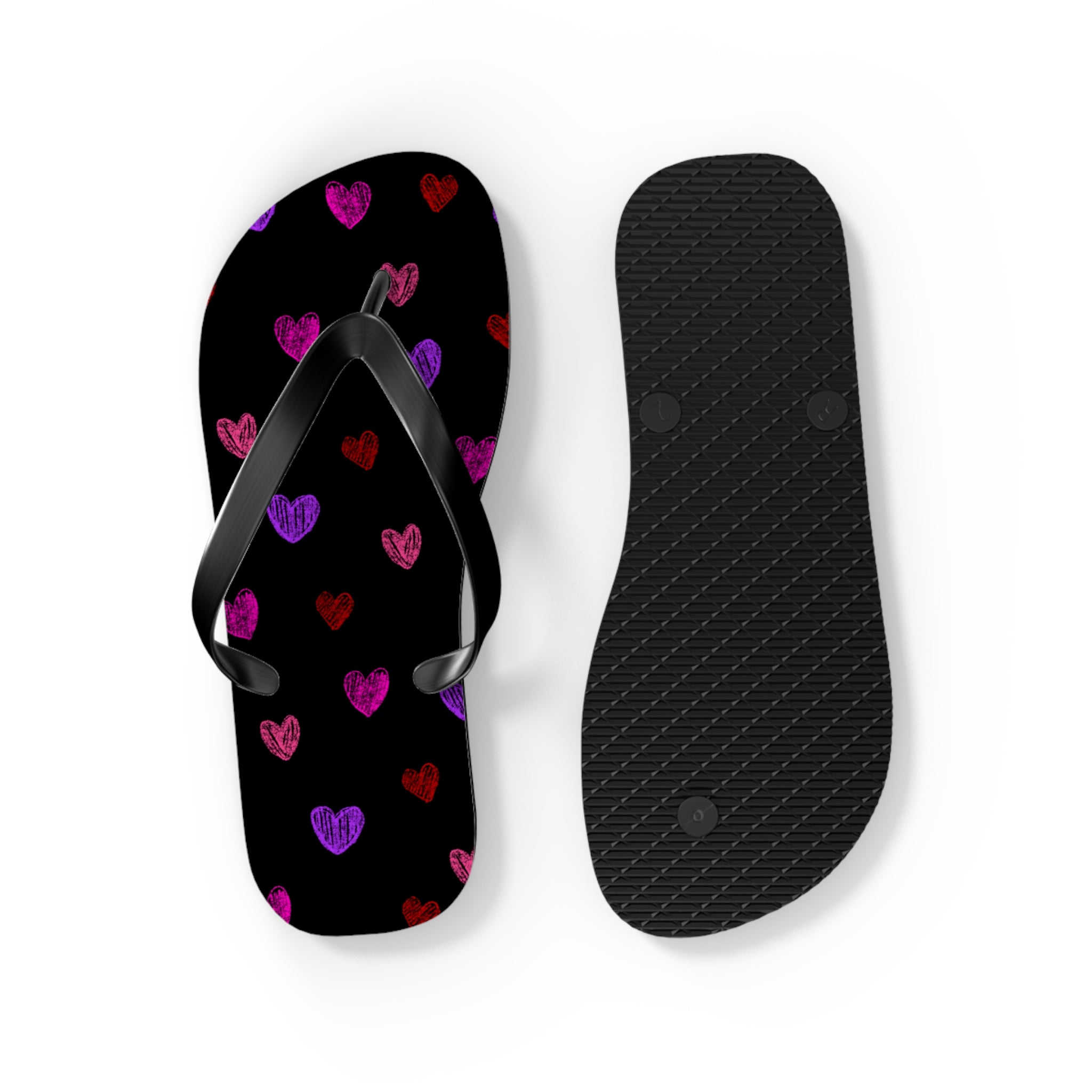 Unisex Black Colorful Hand Drawn Heart Pattern EVA Polyester Flip Flops