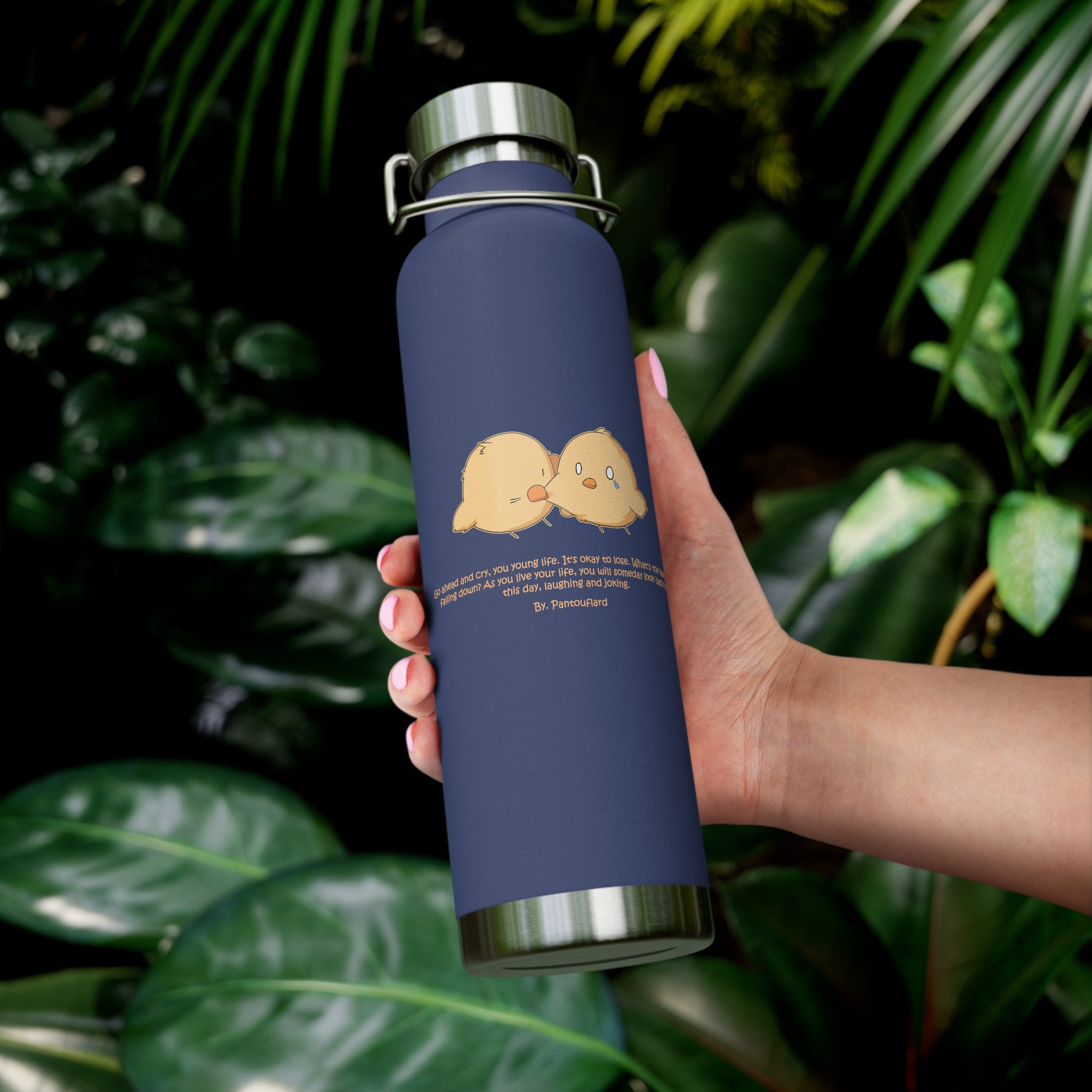 Navy Blue Cute Biting Chicks Quote 22oz Copper Vacuum Insulated Bottle