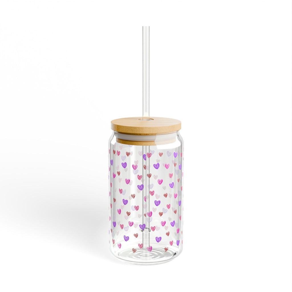 Clear Cute Hand-Drawn Hearts Pattern Tempered Glass Sipper