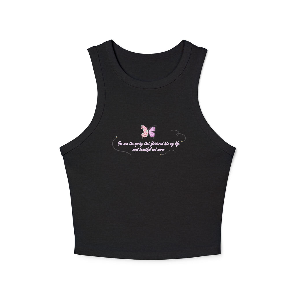 Women's Navy Blue Floral Butterfly Spring Quote Cotton Blend Racer Tank Top