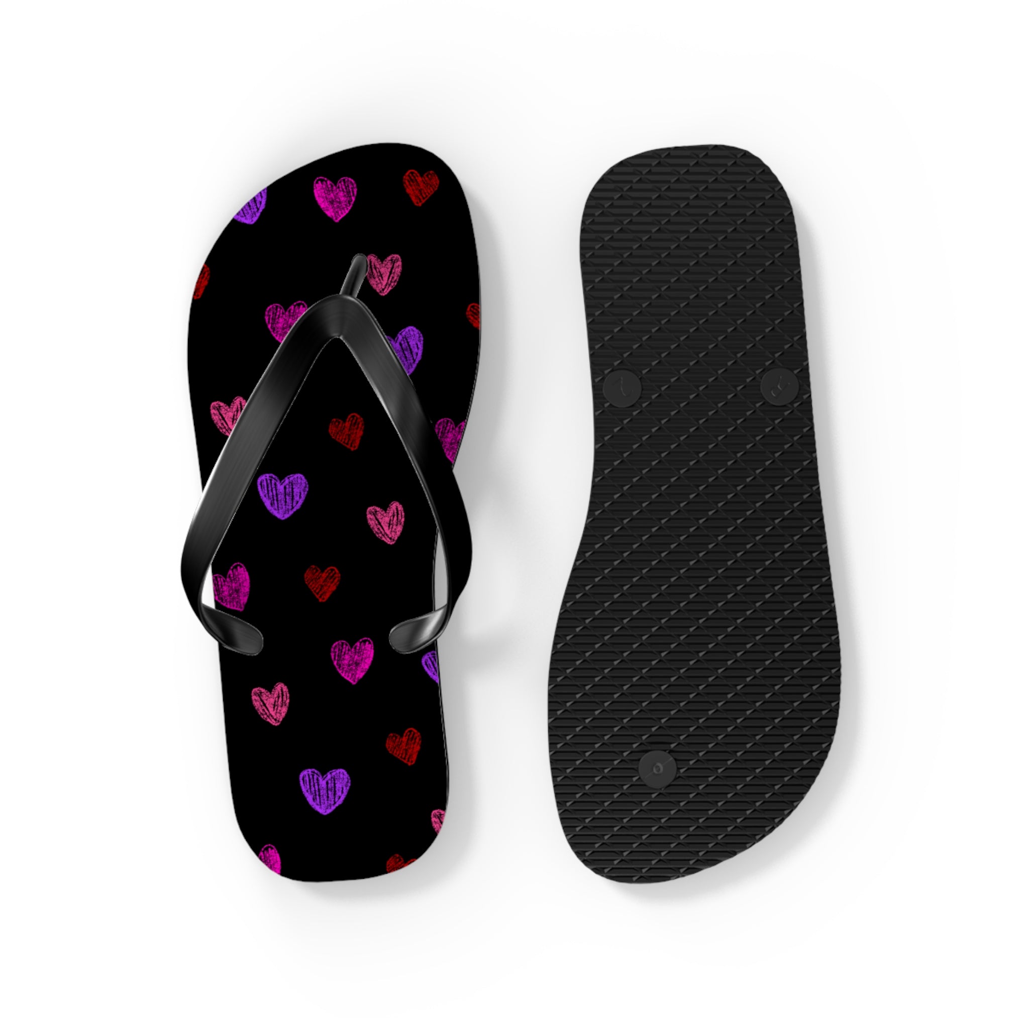 Women's Y2K Neon Sketched Hearts Flip Flops - Alt Aesthetic Beach Sandals