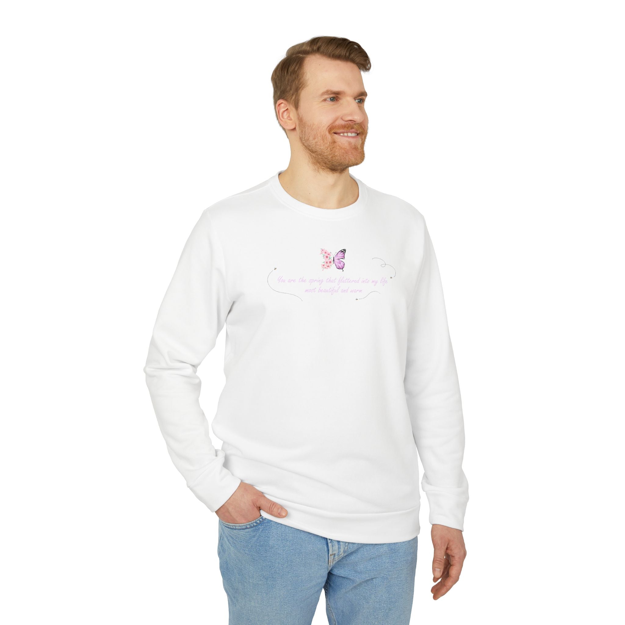Unisex Navy Blue Floral Butterfly Spring Quote BCI Cotton Adidas Sweatshirt