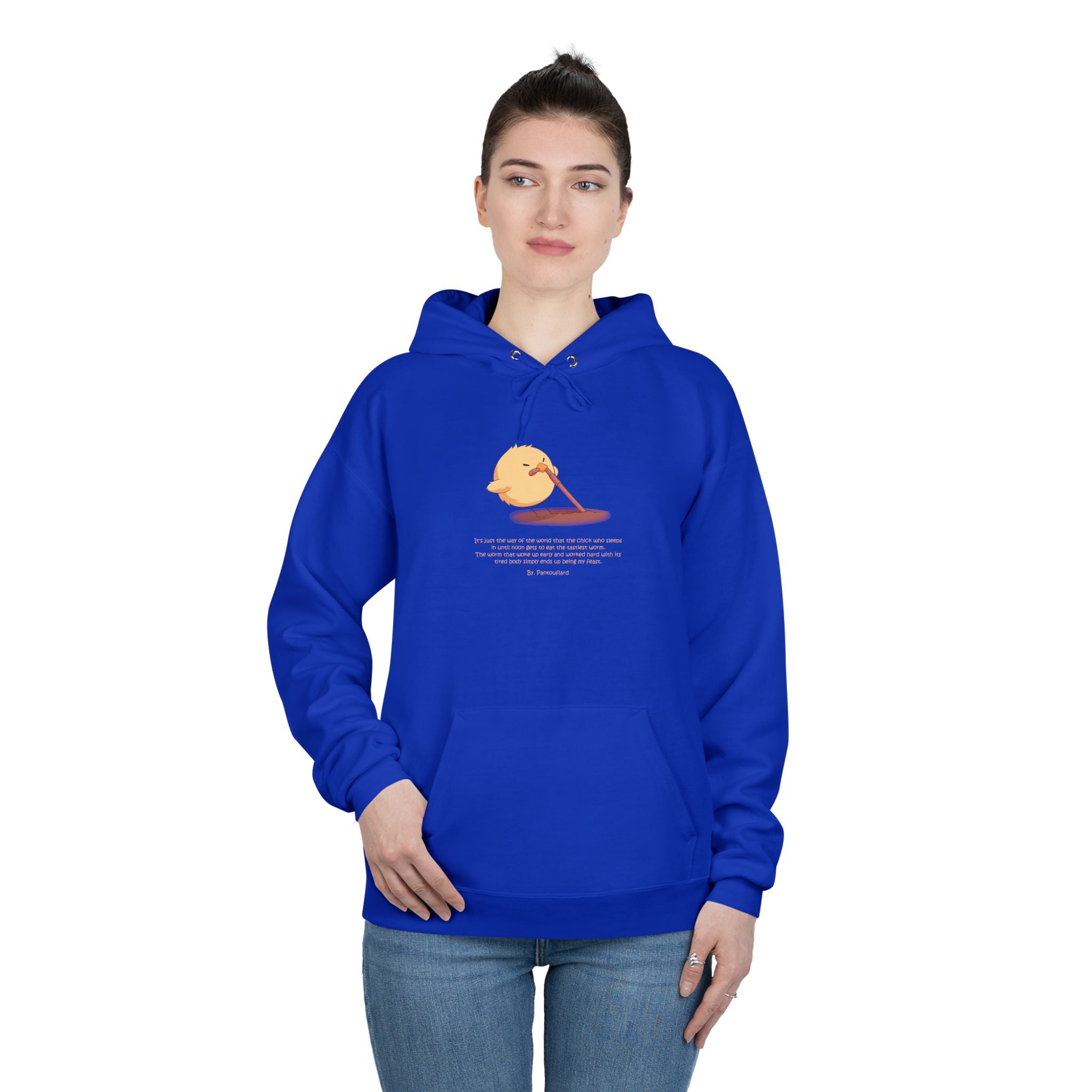 Unisex Light Blue Pantouflard Chick Cotton Blend Pullover Hoodie