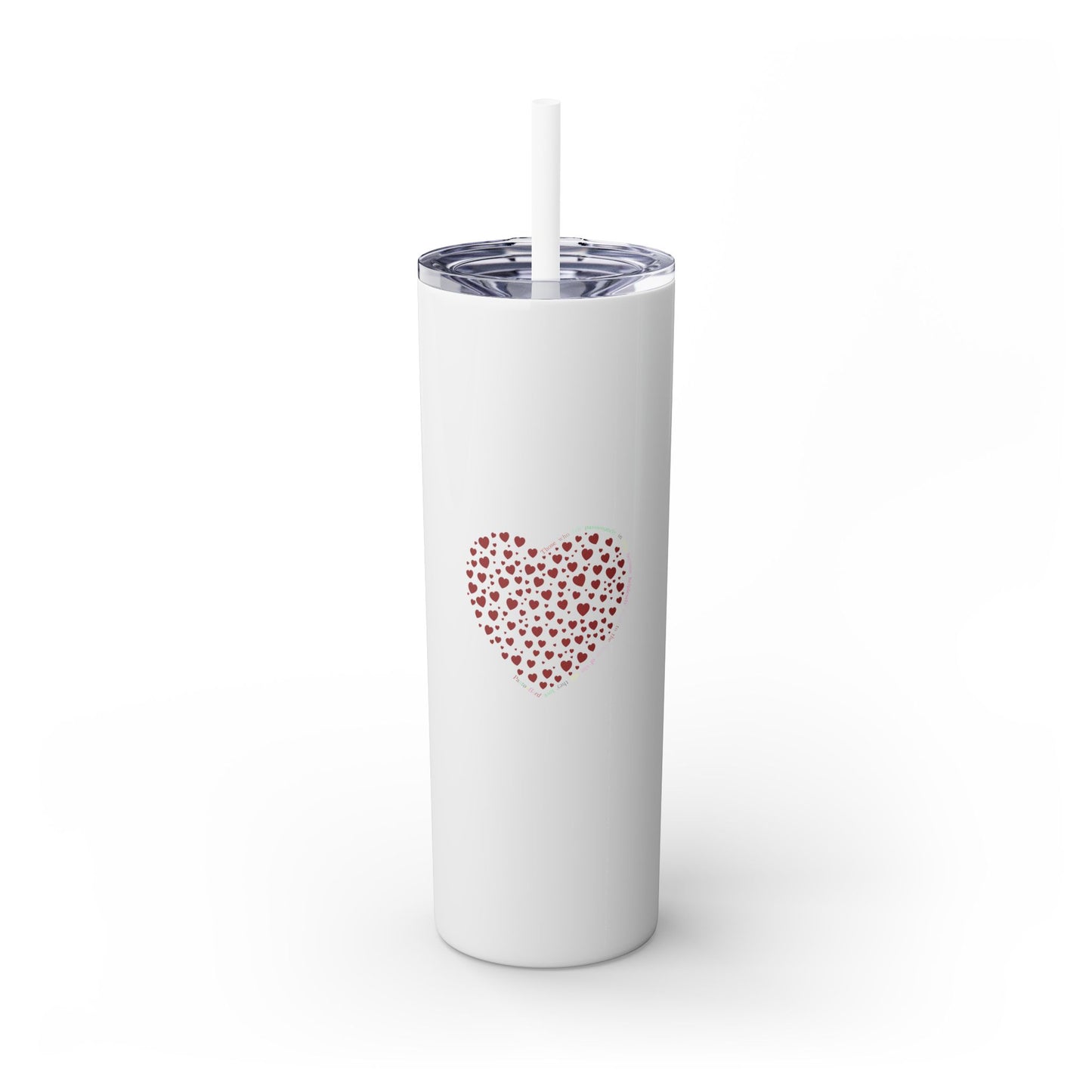 Red Heart Dot Skinny Tumbler | 20oz Reusable Travel Mug, Eco-Friendly Drinkware