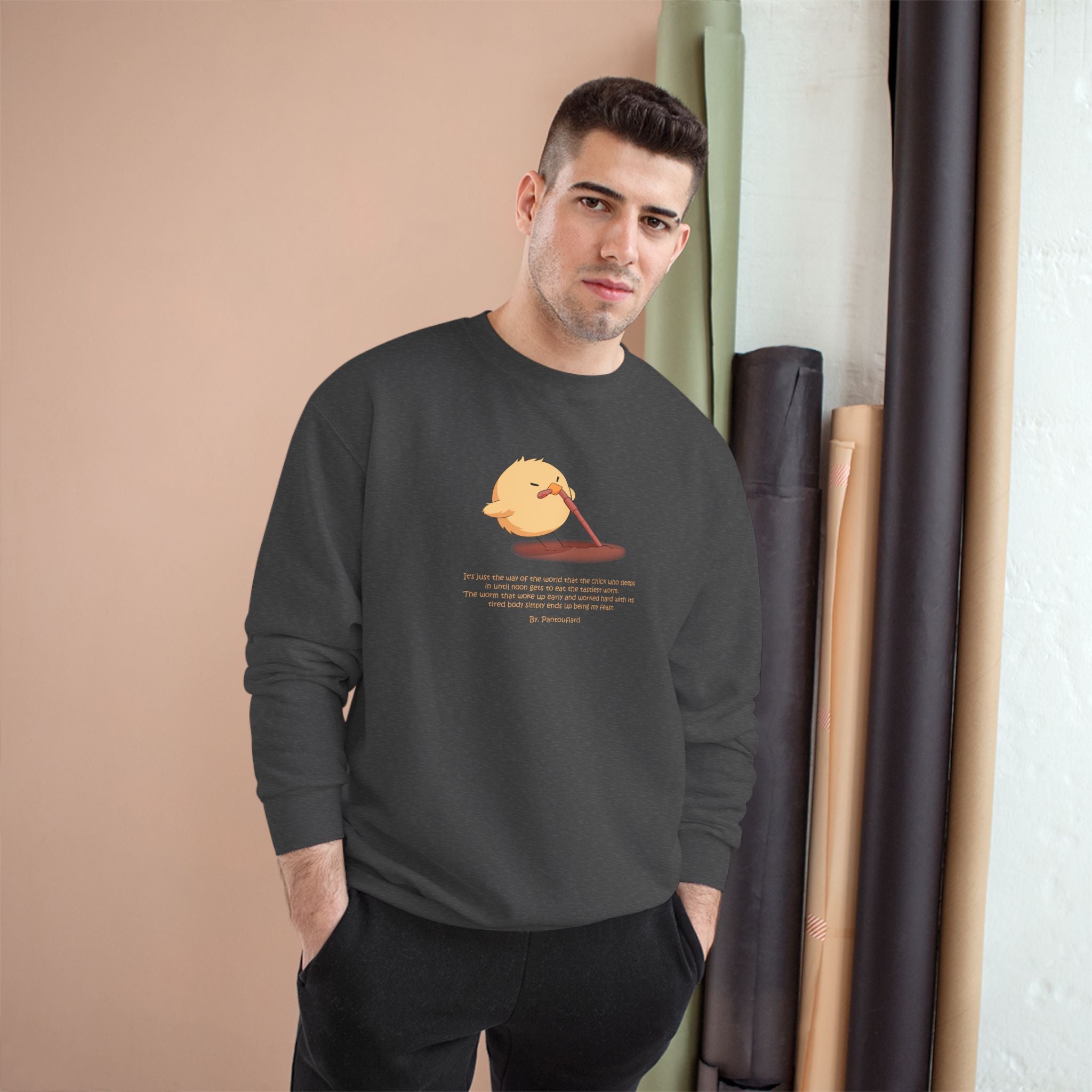 Early Bird Parody Champion Sweatshirt | Sarcastic "Late Sleeper" Quote Crewneck | The Early Worm Gets Eaten Graphic | Oversized Fit (S-3XL)