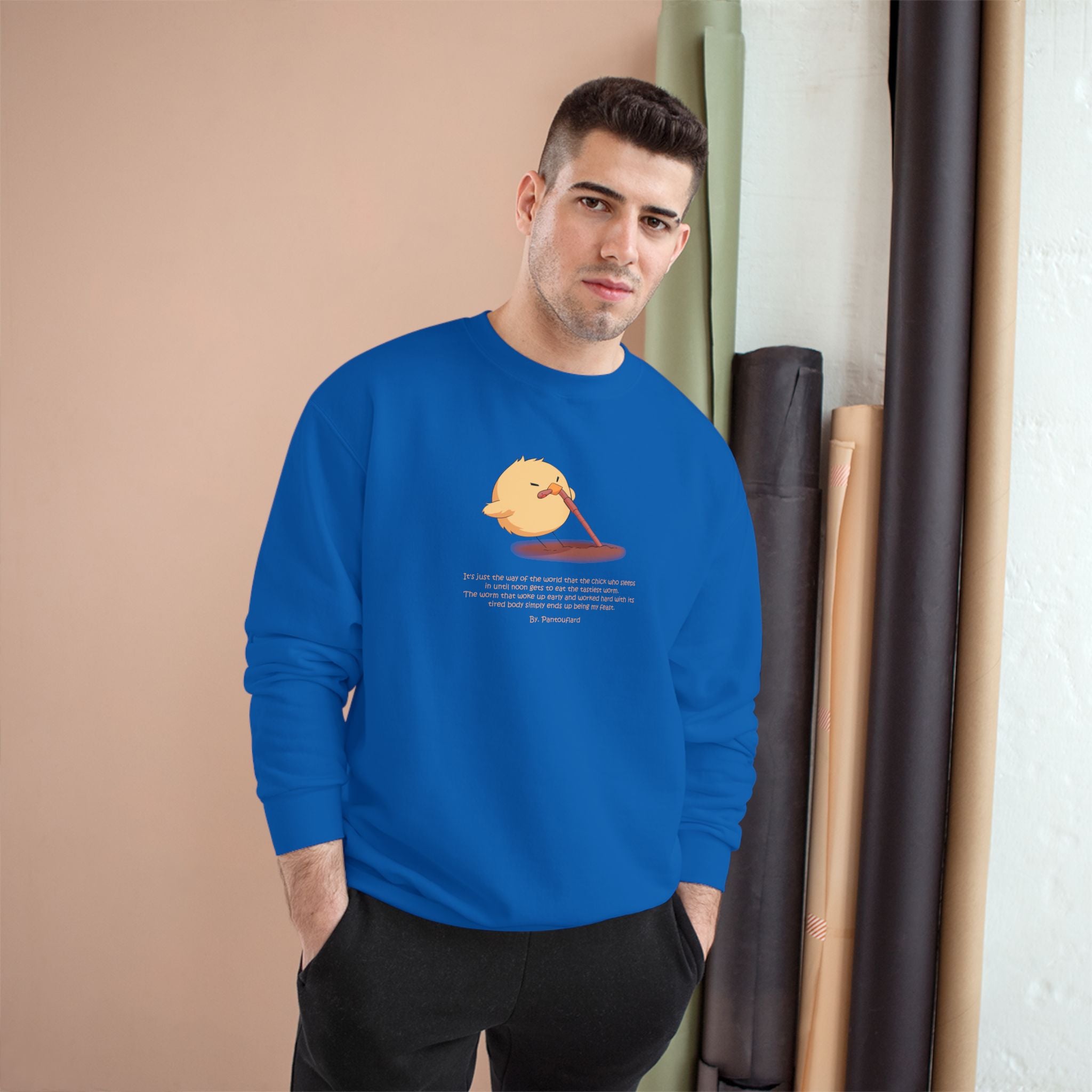 Early Bird Parody Champion Sweatshirt | Sarcastic "Late Sleeper" Quote Crewneck | The Early Worm Gets Eaten Graphic | Oversized Fit (S-3XL)