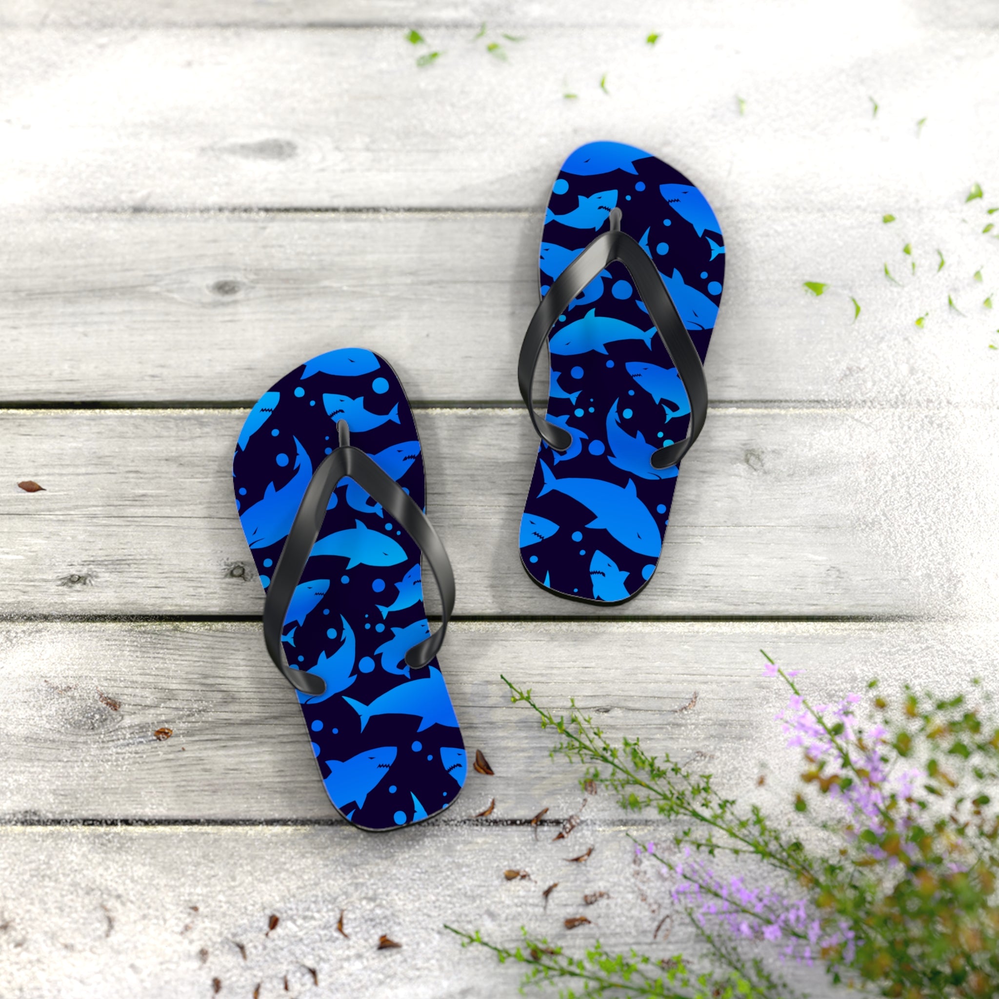 Unisex Navy Blue Shark Silhouette Pattern EVA Polyester Flip Flops