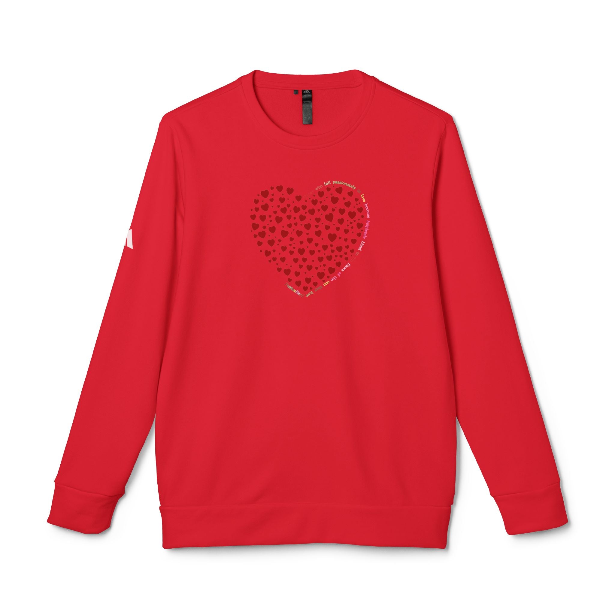 Sudadera unisex Adidas® con cuello redondo y diseño de corazón rojo