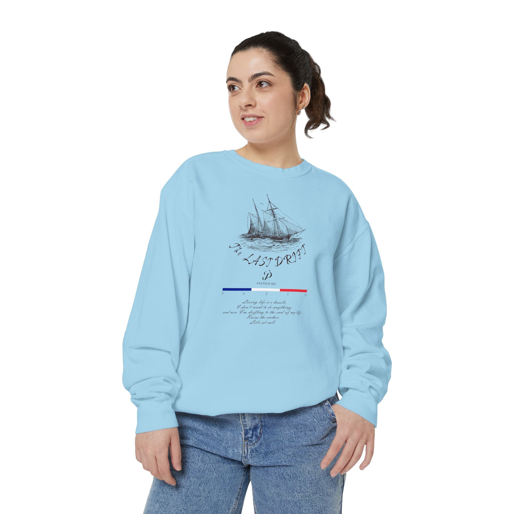 Unisex White Vintage Ship Graphic Cotton Blend Sweatshirt
