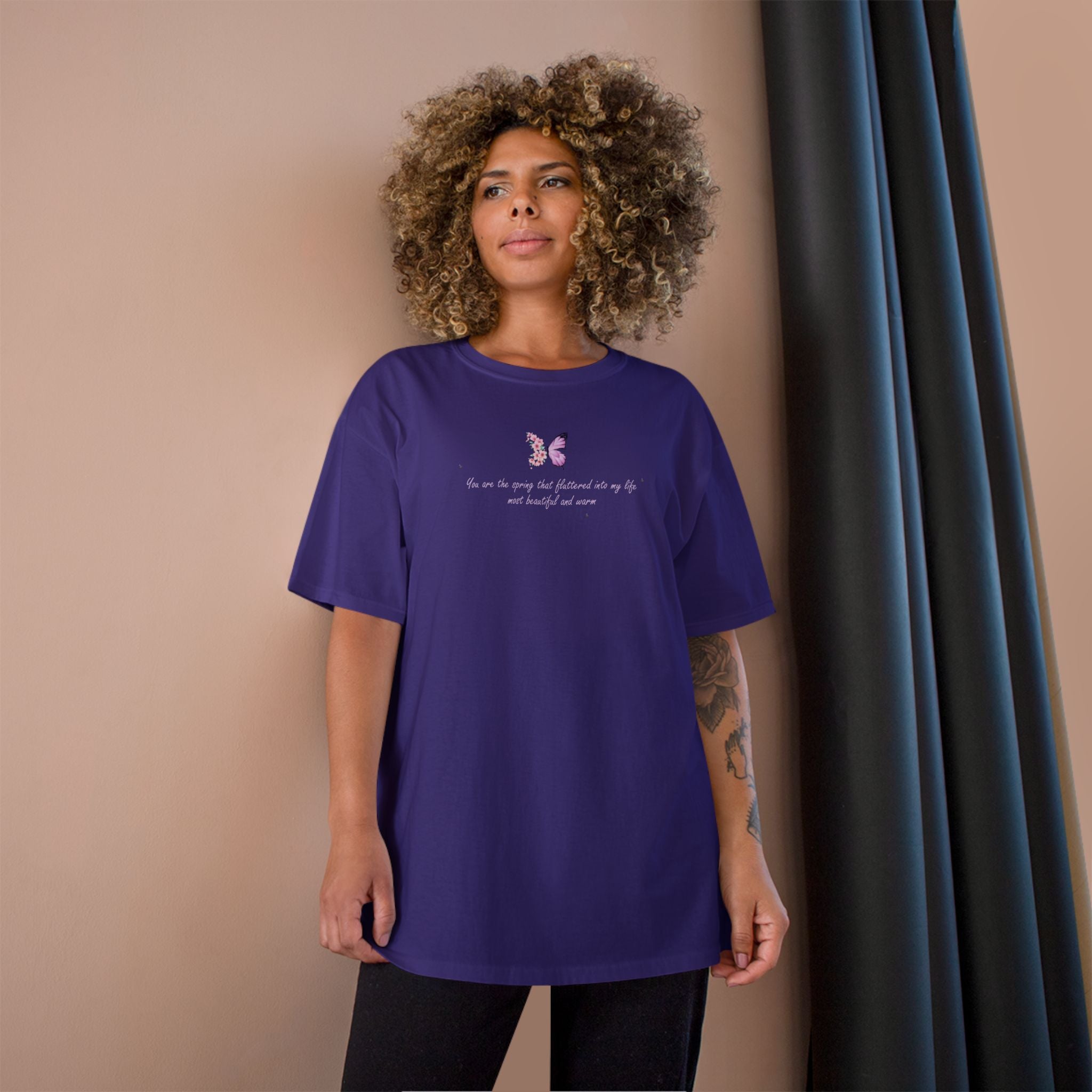 Unisex White Floral Butterfly Spring Quote 100% Cotton Champion T-Shirt