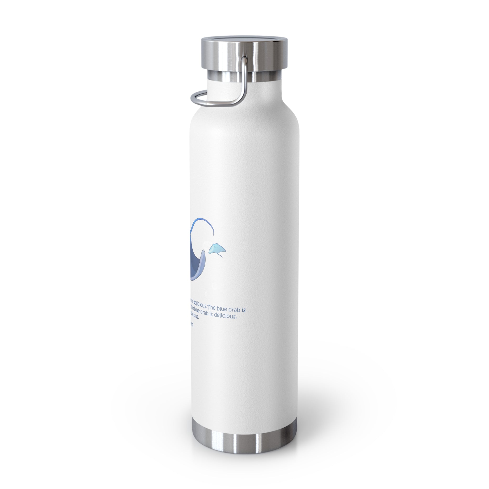 Cyan Blue Cute Stingray Eating Crab Quote 22oz Copper Vacuum Insulated Bottle