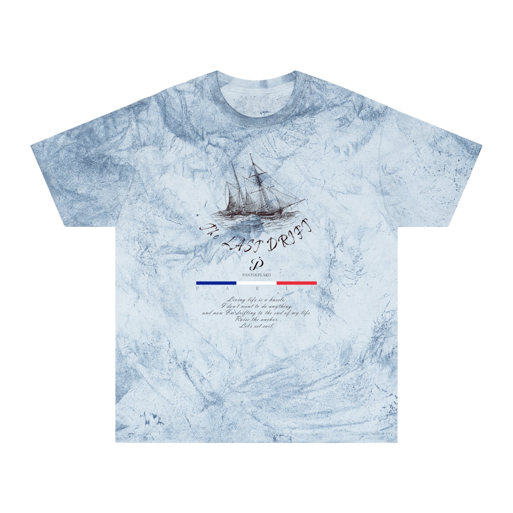 Unisex Grey Color Blast Vintage Ship Graphic 100% Cotton T-Shirt