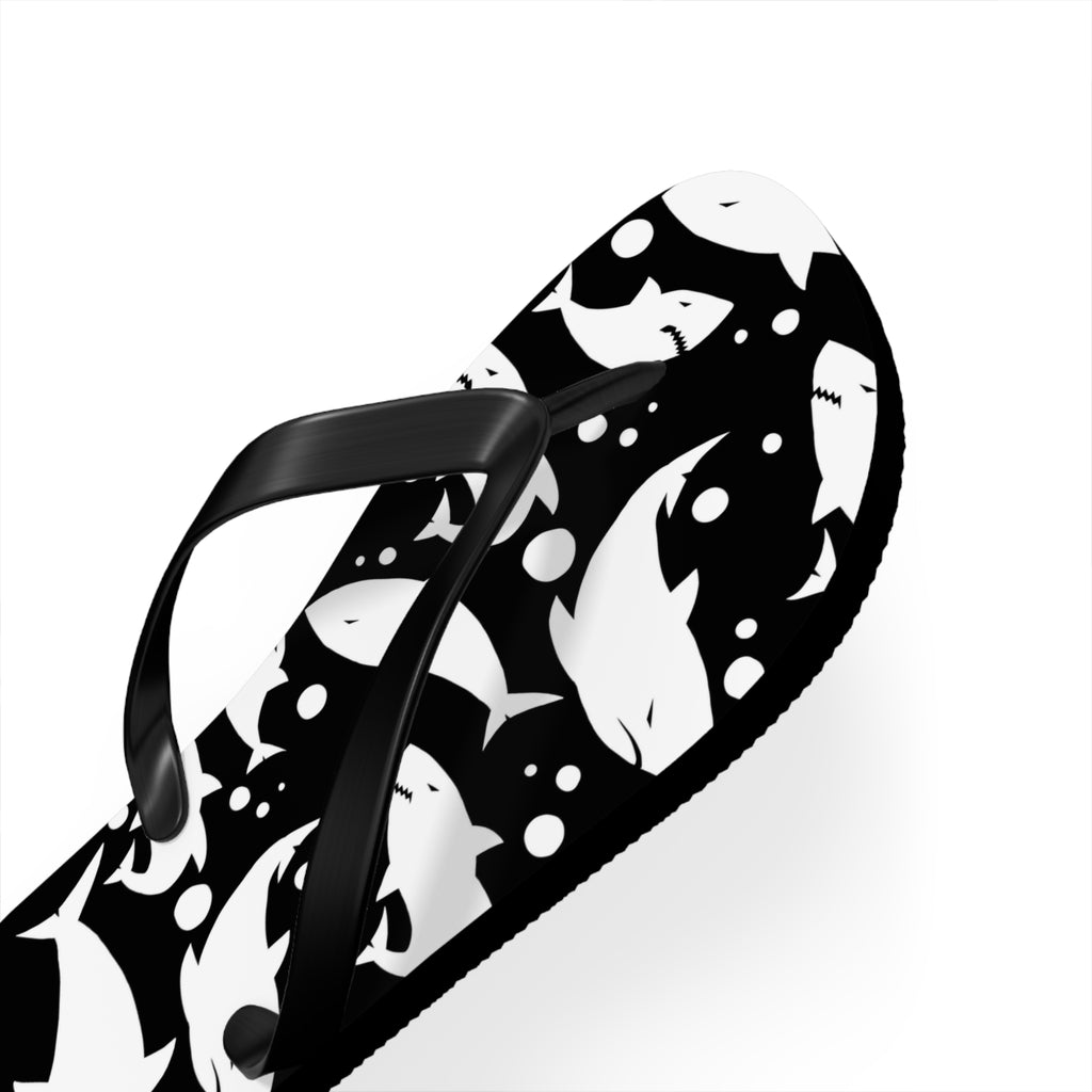 Men's/Women's Black and White Shark Print Flip Flops - Graphic Thong Sandals