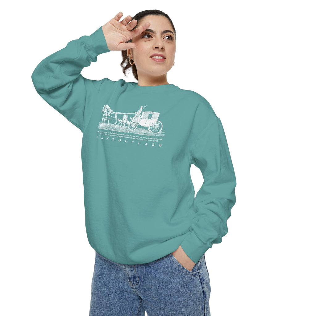 Unisex Navy Vintage Carriage Graphic Cotton Blend Sweatshirt