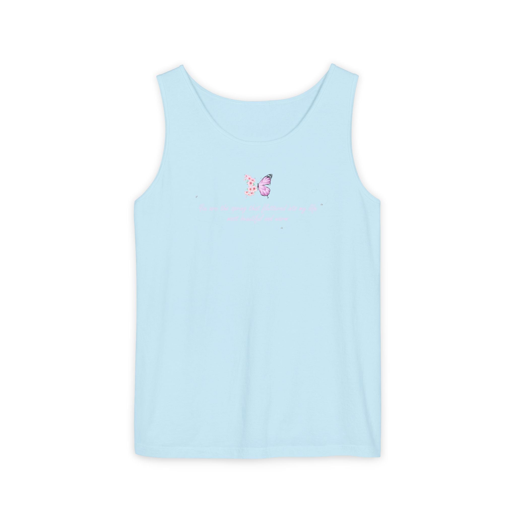 Unisex Navy Blue Floral Butterfly Spring Quote 100% Cotton Tank Top