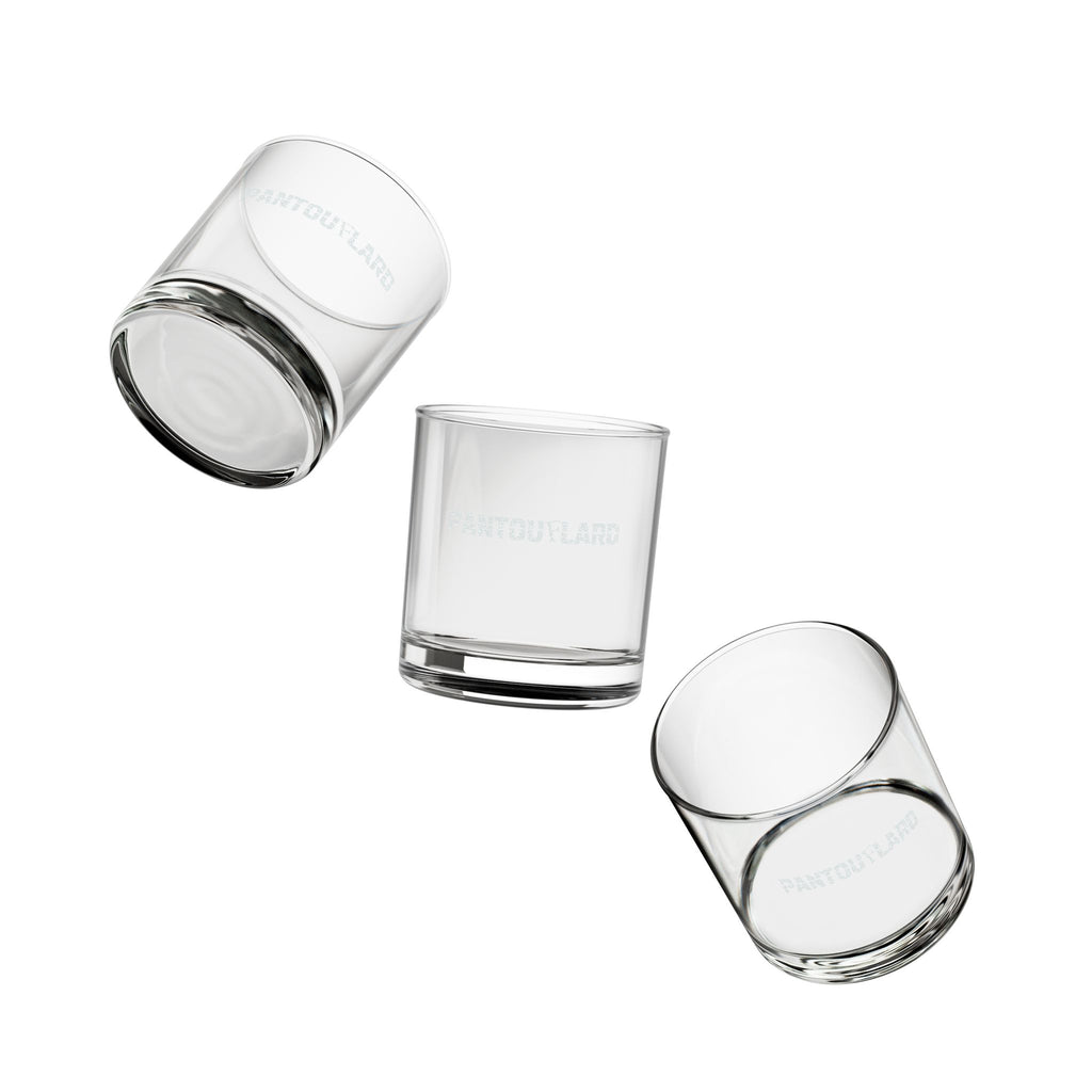 Clear Pantouflard Bold Typography Engraved Whiskey Glass, 10.5oz