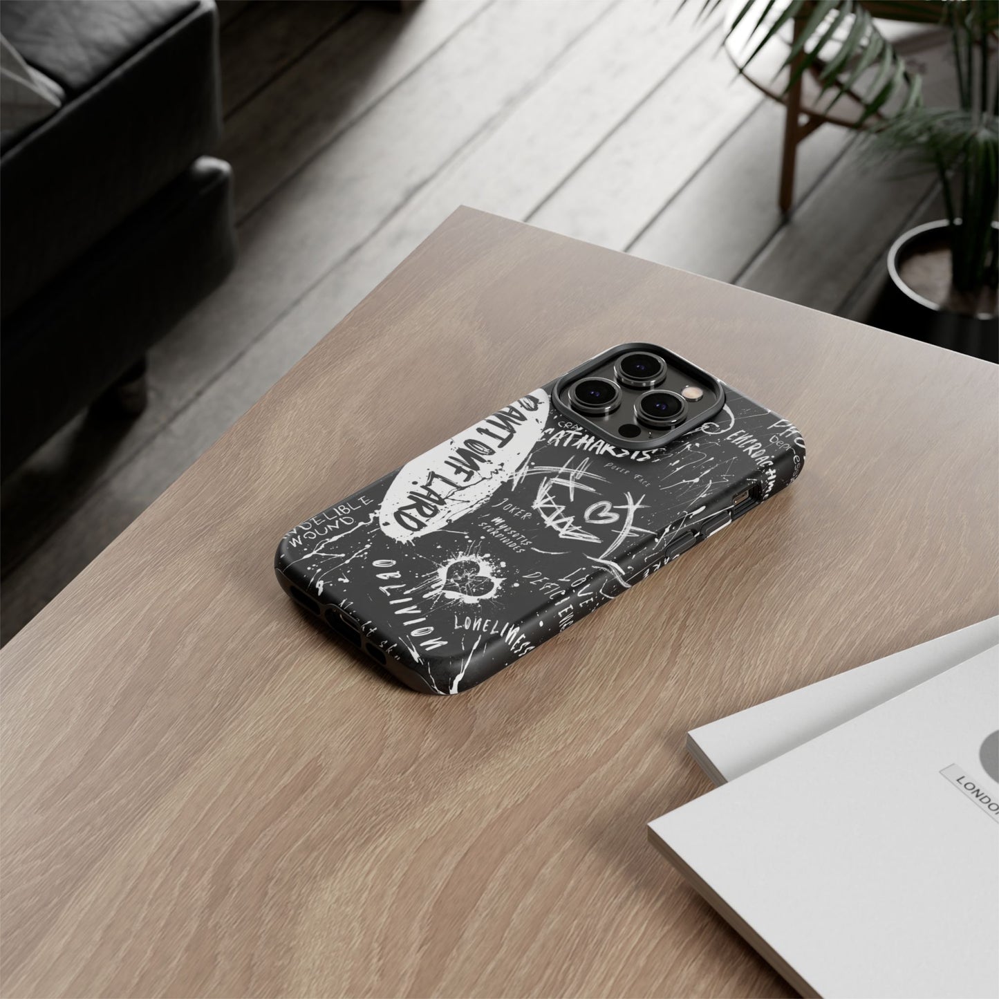 Fundas resistentes: funda atrevida para iPhone, Galaxy, Google Pixel, diseño de grafiti negro, estética urbana, regalo para amantes del arte, accesorios de teléfono modernos, estilo callejero