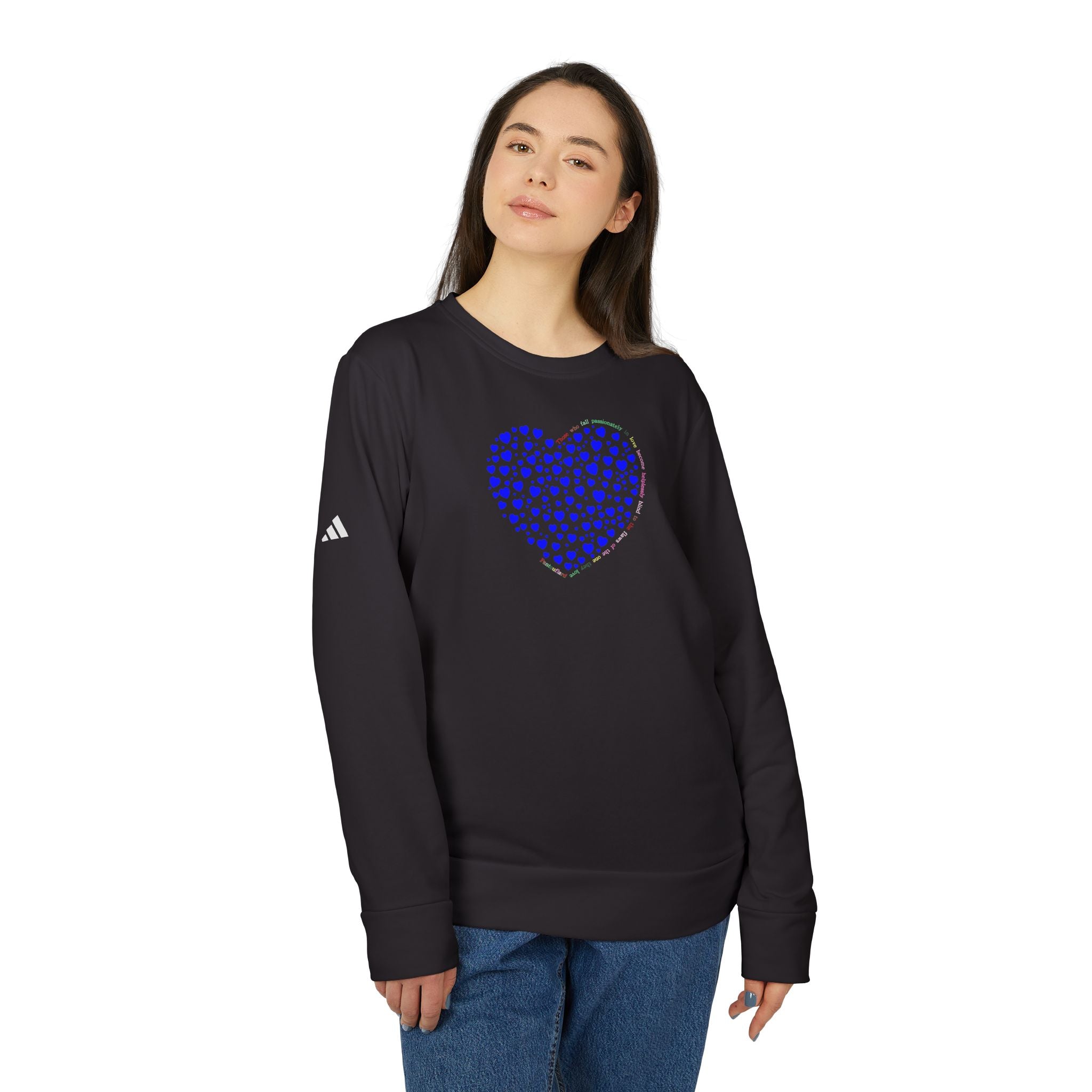 Sudadera unisex Adidas® con cuello redondo y diseño de corazón azul