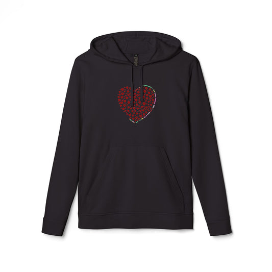 Adidas Unisex Heart Fleece Hoodie with Red Heart Design