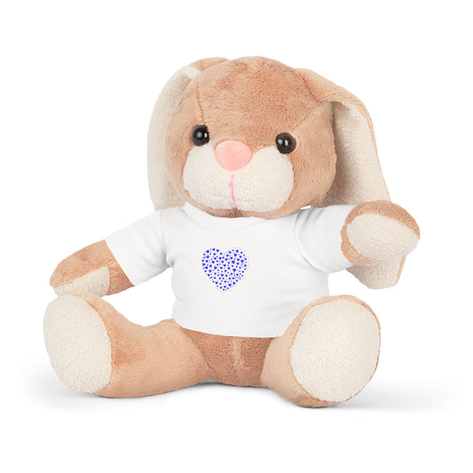 Adorable Plush Bunny with Blue Heart T-Shirt, Cuddly Companion