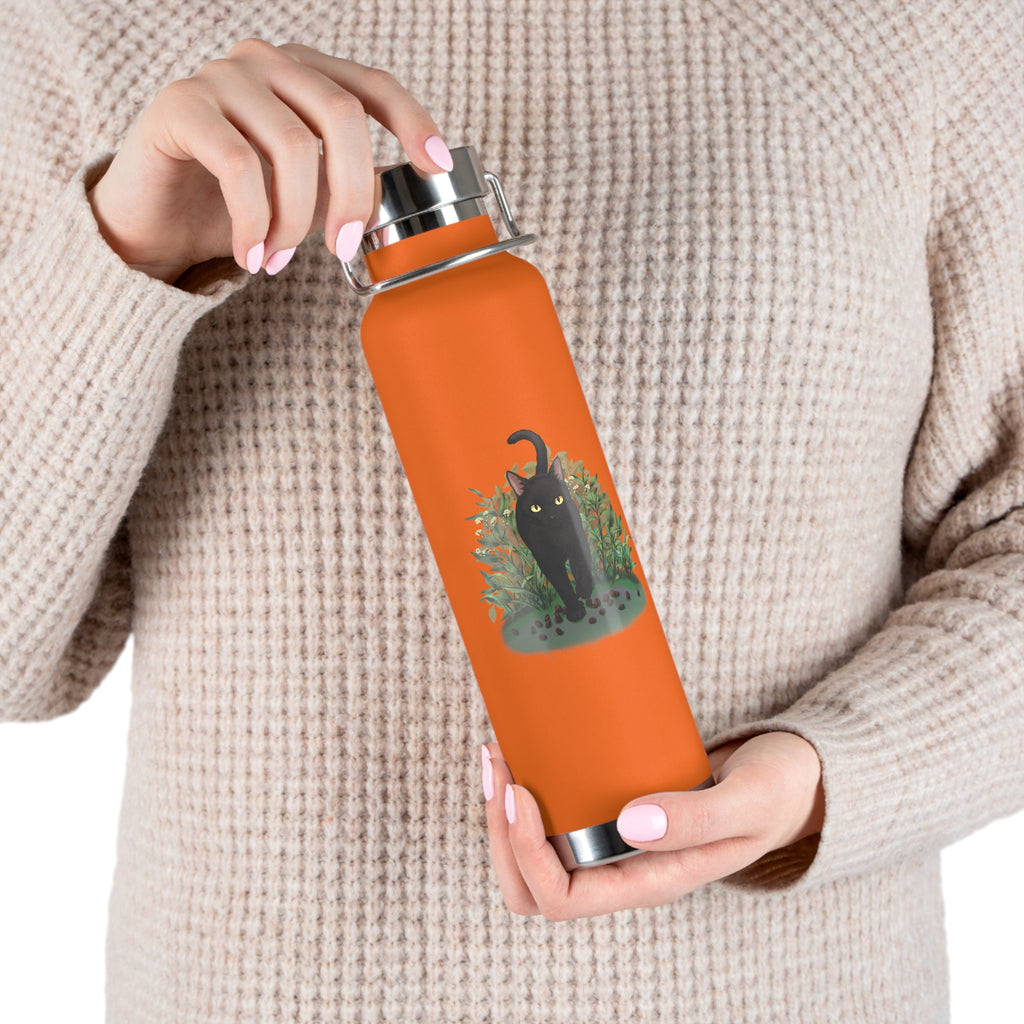 Black Mysterious Black Cat in Bushes 22oz Copper Vacuum Insulated Bottle