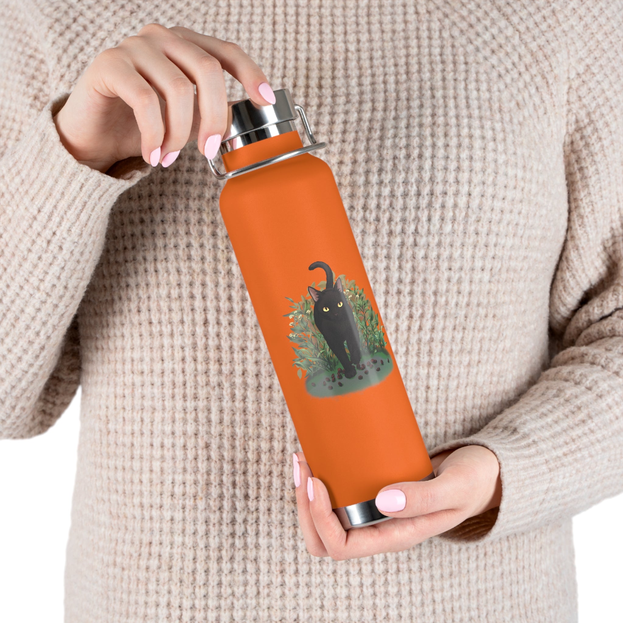 Black Mysterious Black Cat in Bushes 22oz Copper Vacuum Insulated Bottle