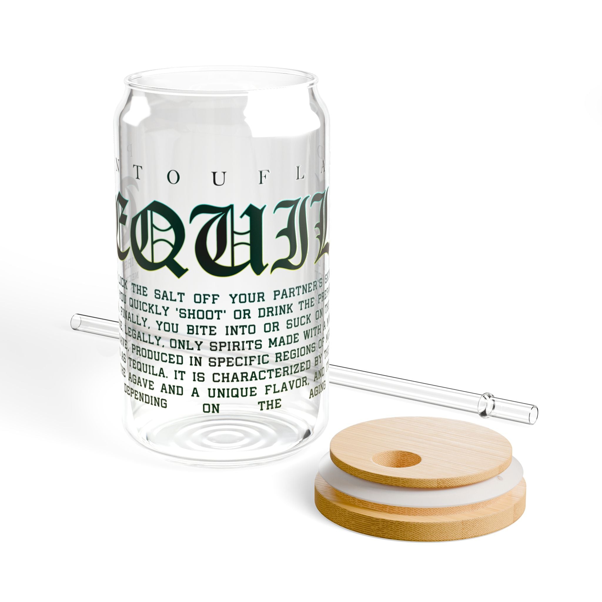 Clear Tequila Guide Typography 16oz Tempered Glass Sipper Cup