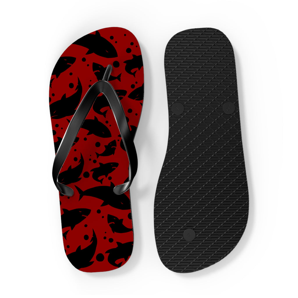 Unisex Red Black Shark Silhouette Pattern EVA Polyester Flip Flops