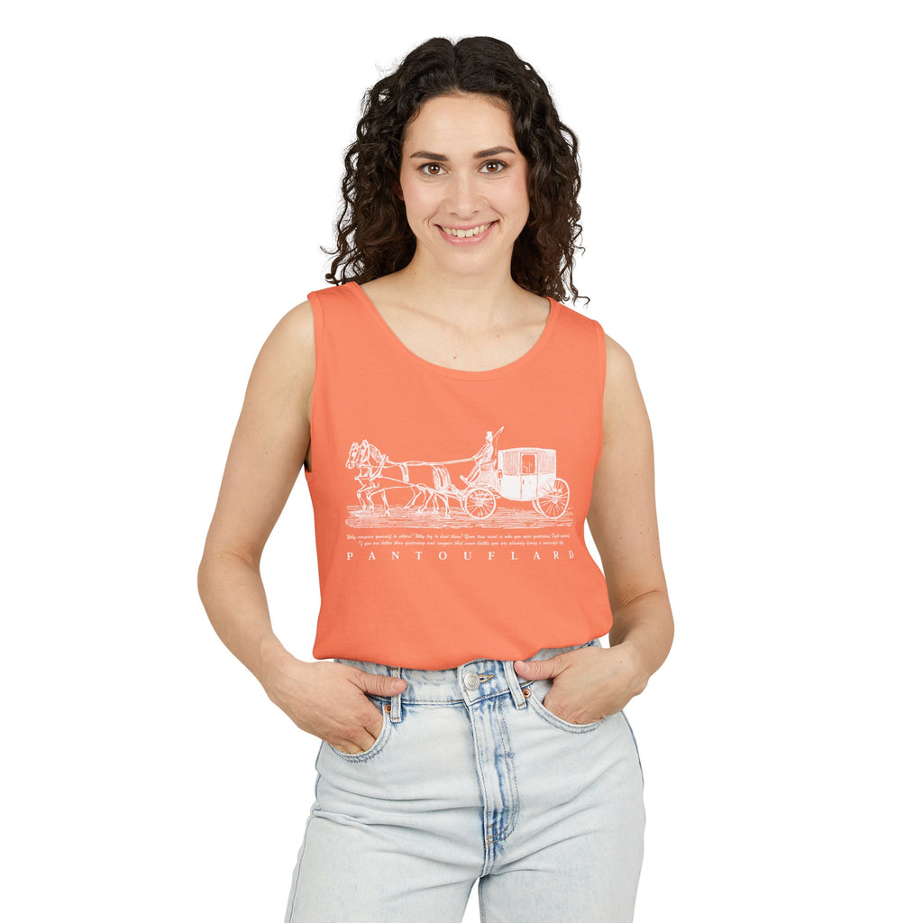 Unisex Black Pantouflard Carriage Cotton Garment-Dyed Tank Top