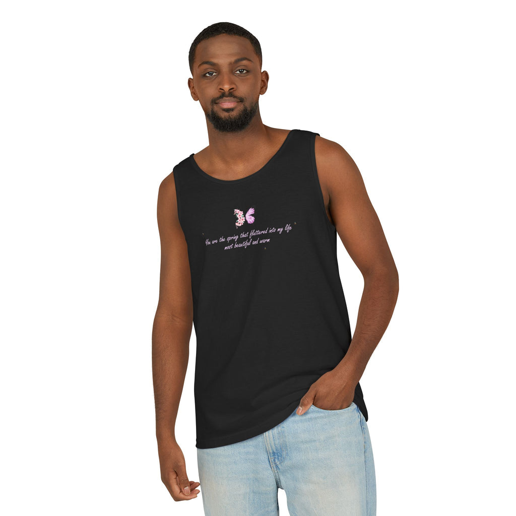 Unisex Navy Blue Floral Butterfly Spring Quote 100% Cotton Tank Top