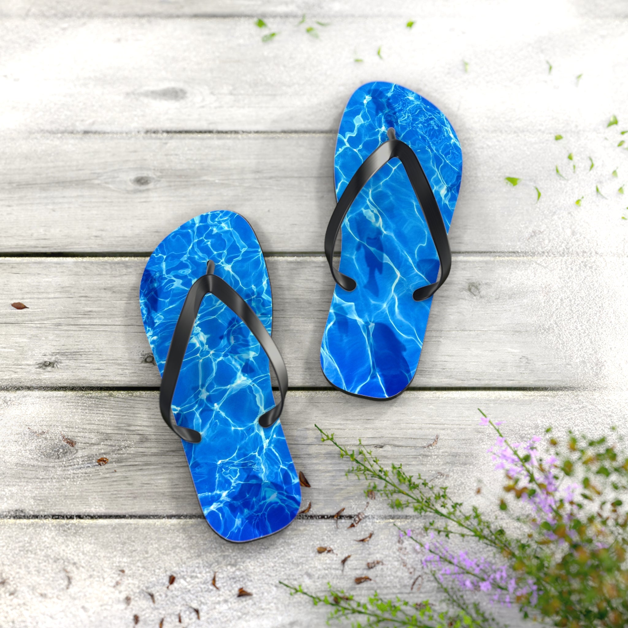 Unisex Vibrant Blue Sunlit Water Surface Fish Silhouette EVA Polyester Flip Flops