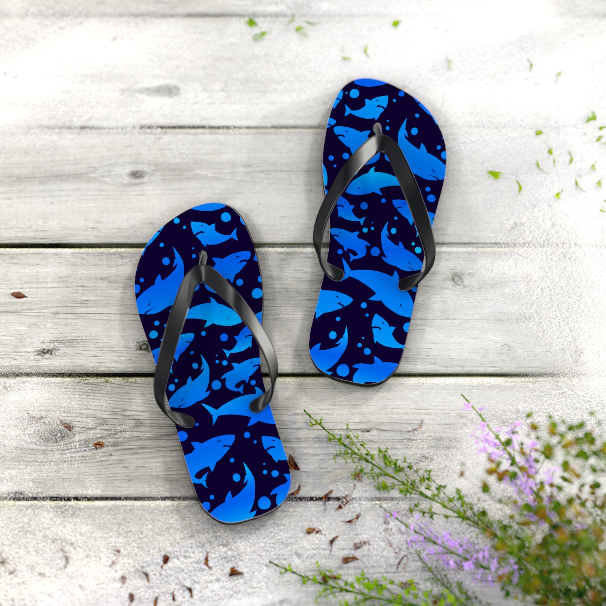 Unisex Navy Blue Shark Silhouette Pattern EVA Polyester Flip Flops