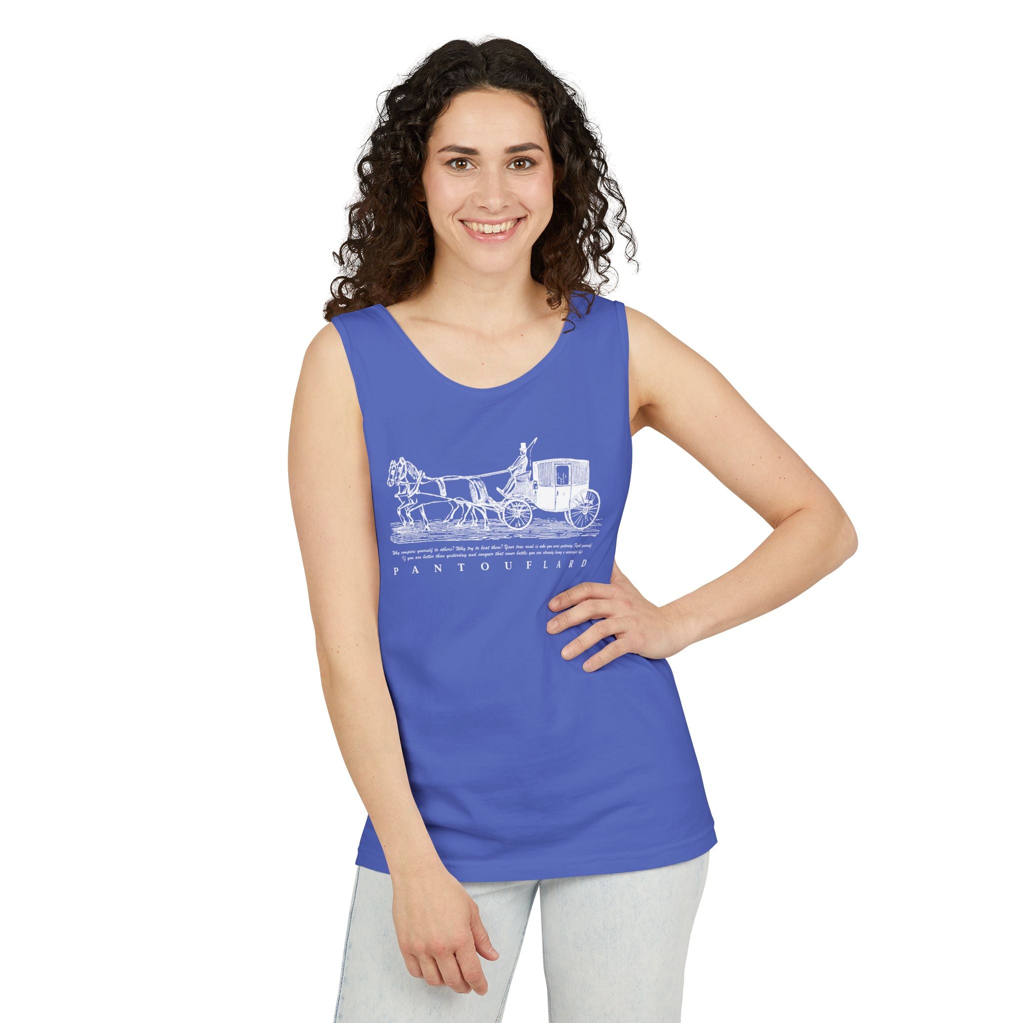 Unisex Black Pantouflard Carriage Cotton Garment-Dyed Tank Top