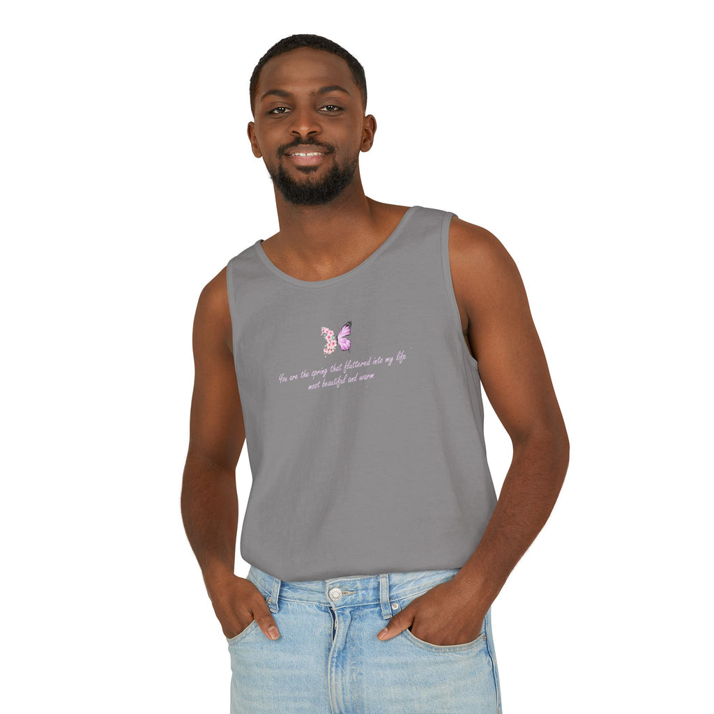 Unisex Navy Blue Floral Butterfly Spring Quote 100% Cotton Tank Top