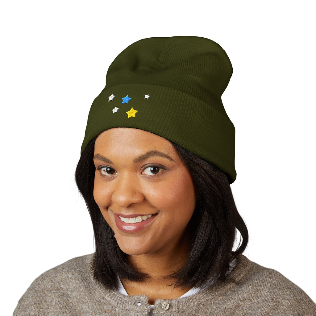 Unisex Cassiopeia Star Embroidered Acrylic Cuffed Beanie