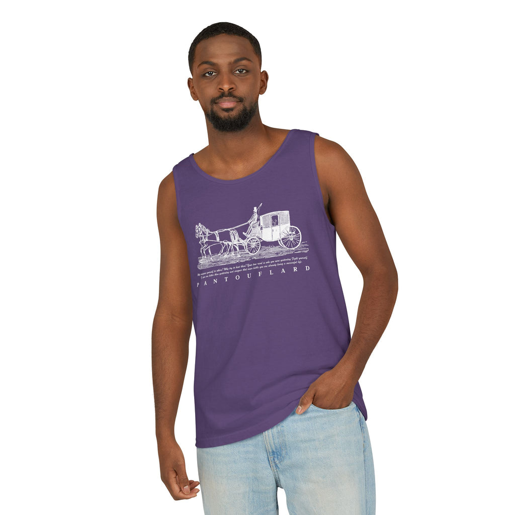 Unisex Black Pantouflard Carriage Cotton Garment-Dyed Tank Top