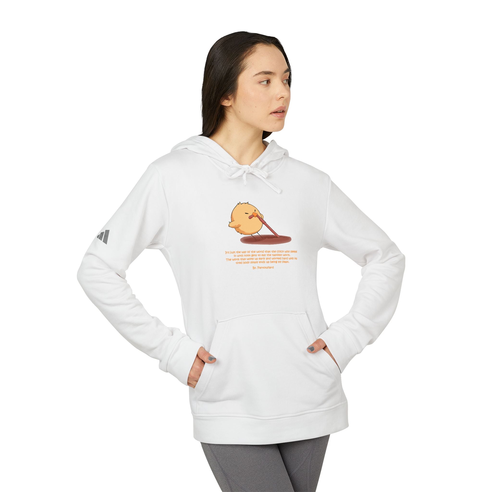 Adidas Hoodie with Funny Graphic - "Early Bird Parody" Cute Chick Design - 8color Cotton Fleece Pullover - Unisex Streetwear