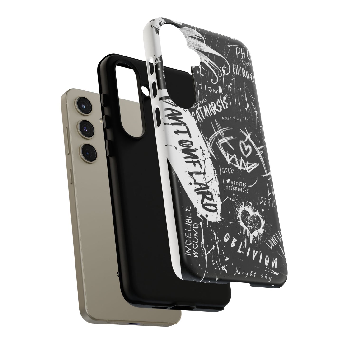 Fundas resistentes: funda atrevida para iPhone, Galaxy, Google Pixel, diseño de grafiti negro, estética urbana, regalo para amantes del arte, accesorios de teléfono modernos, estilo callejero