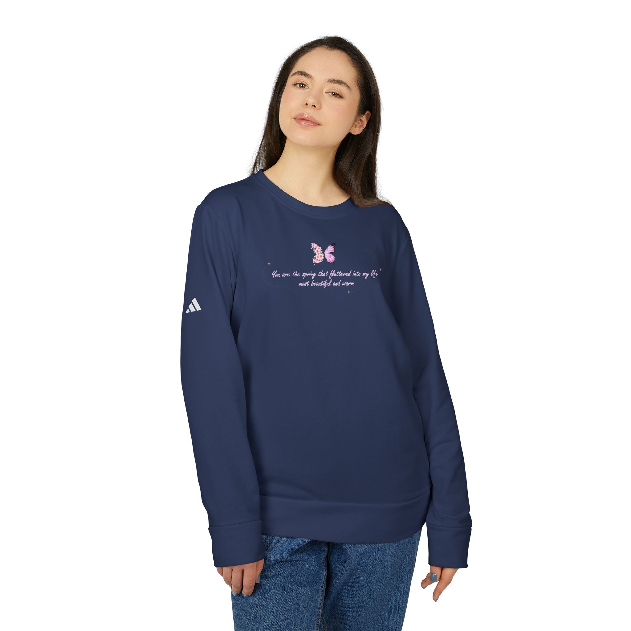 Unisex Navy Blue Floral Butterfly Spring Quote BCI Cotton Adidas Sweatshirt