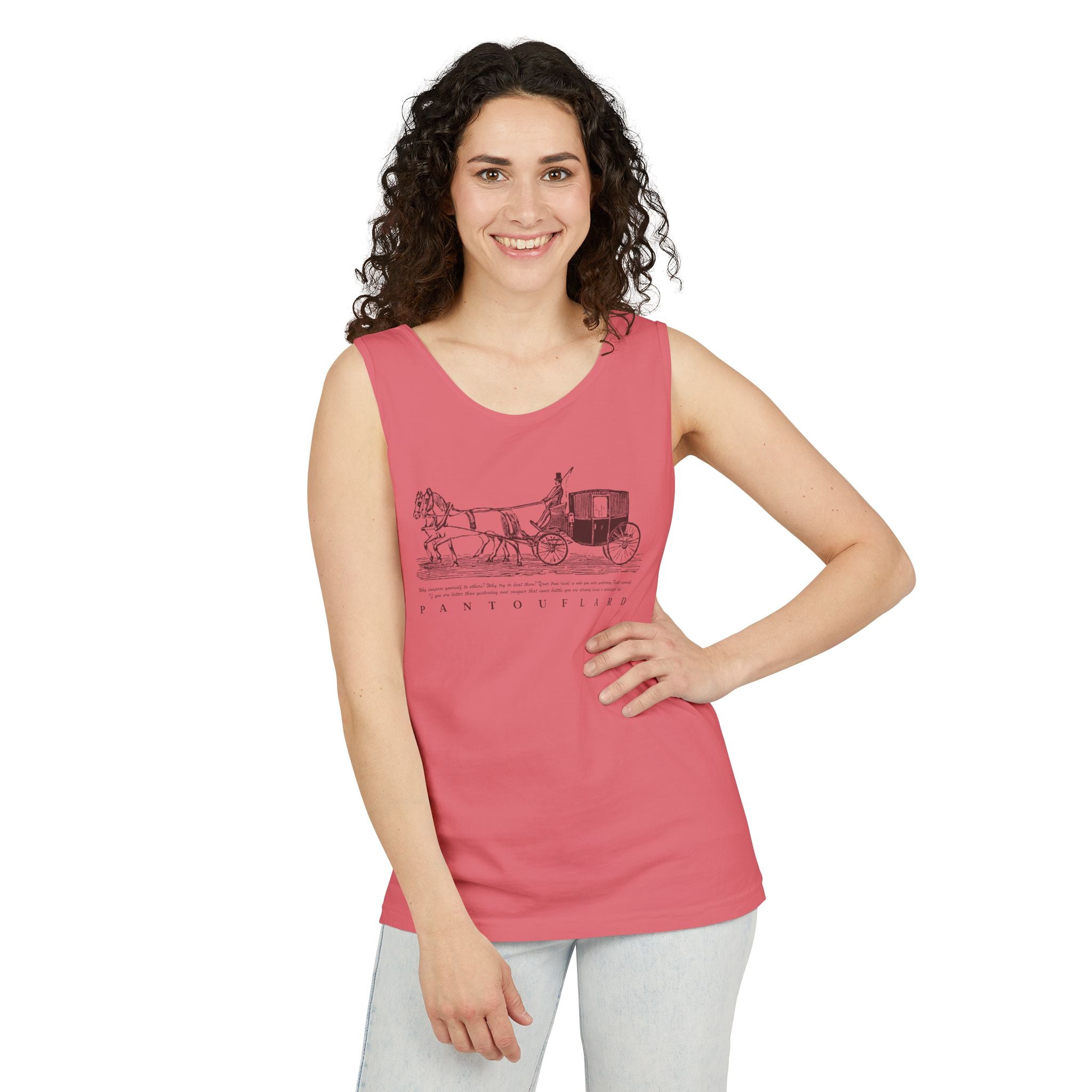 Unisex Brick Red Pantouflard Carriage Cotton Garment-Dyed Tank Top